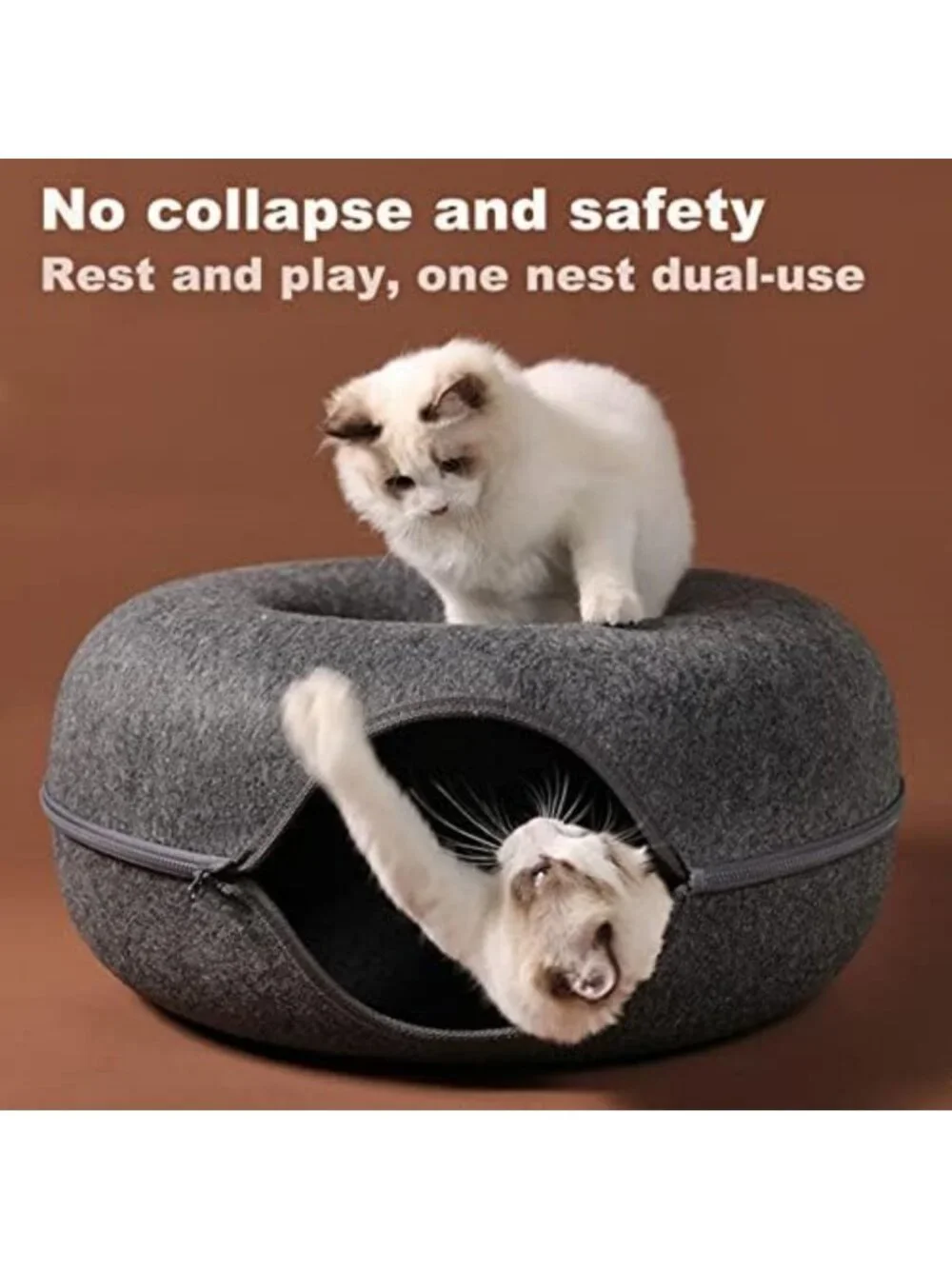 Cozy Large Cat Tunnel Bed with 3 Toys, Scratch-Resistant Donut Design, Up to 30